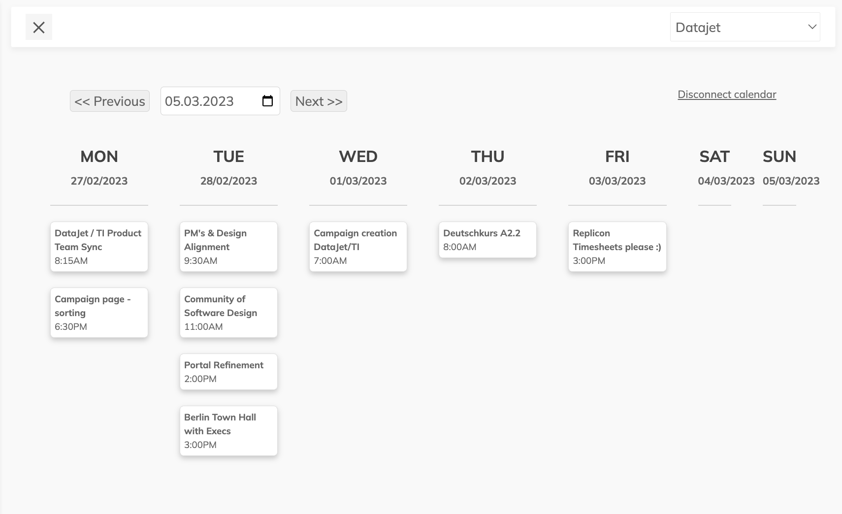 Meetings calendar