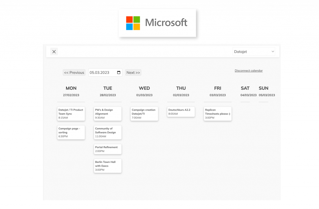 Microsoft Connect Calendar